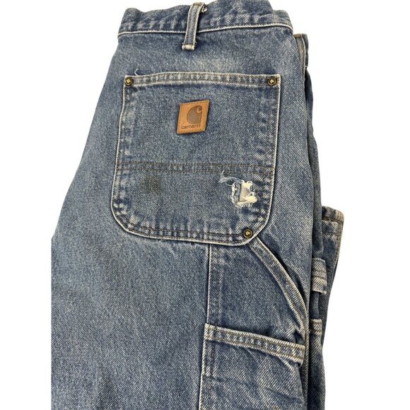 Carhartt Mens Double Knee  Workwear Blue Denim Jeans 36x34 Original Dungaree Fit - Picture 2 of 16